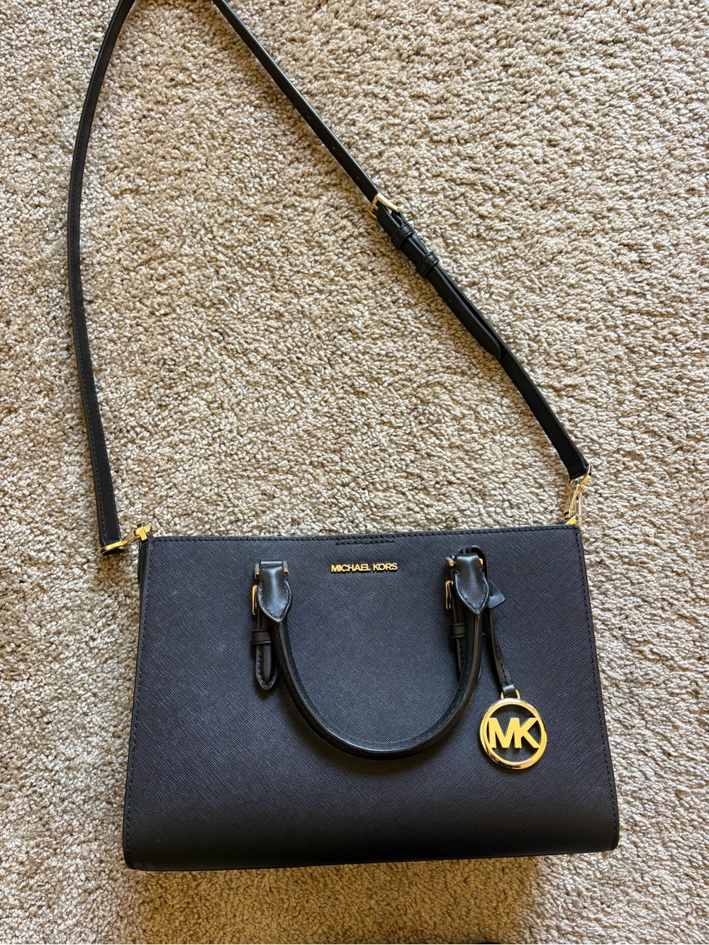 Michael Kors Black Leather Bag with Gold Hardware